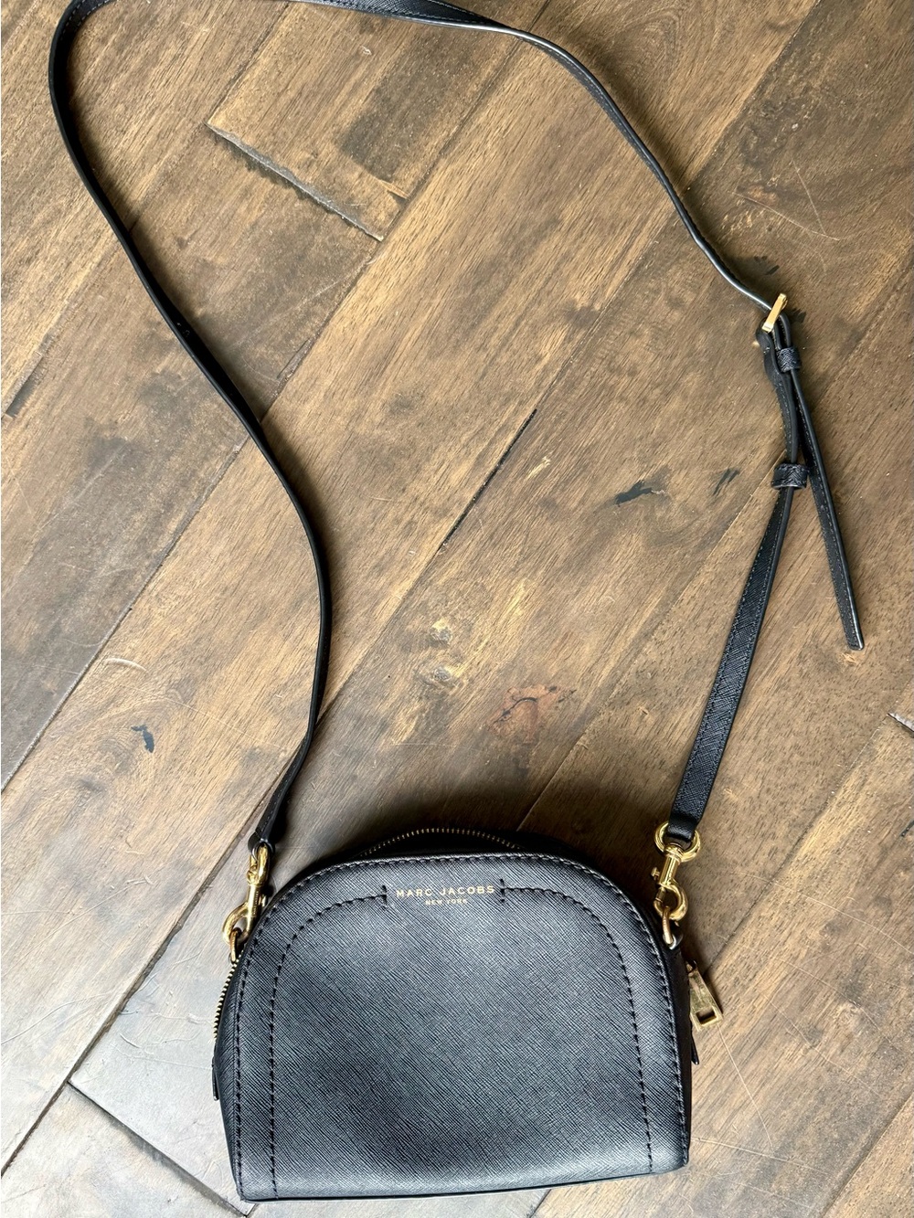 Marc Jacobs Black Saffiano Leather Crossbody with Gold Hardware